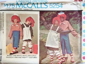 Vintage 1976 McCalls Pattern 5254 Raggedy Ann & Andy Costumes Unisex Adult Sz M - Picture 1 of 2
