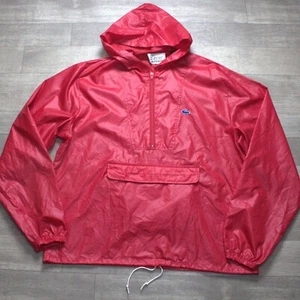Vintage IZOD Lacoste Jacket Men Large Red Nylon Half Zip Rain Windbreaker Hooded - Picture 1 of 5