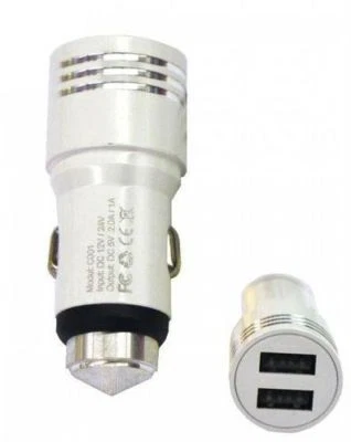 Safety Hammer Stainless Steel Dual USB Ports Power Adapter Car Charger 2A  - Image 1 of 4