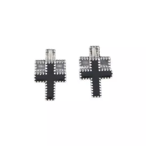 Black Cross Hoop, Sterling Silver Hinged Earrings Men Women Jewelry A4536 - Picture 1 of 9