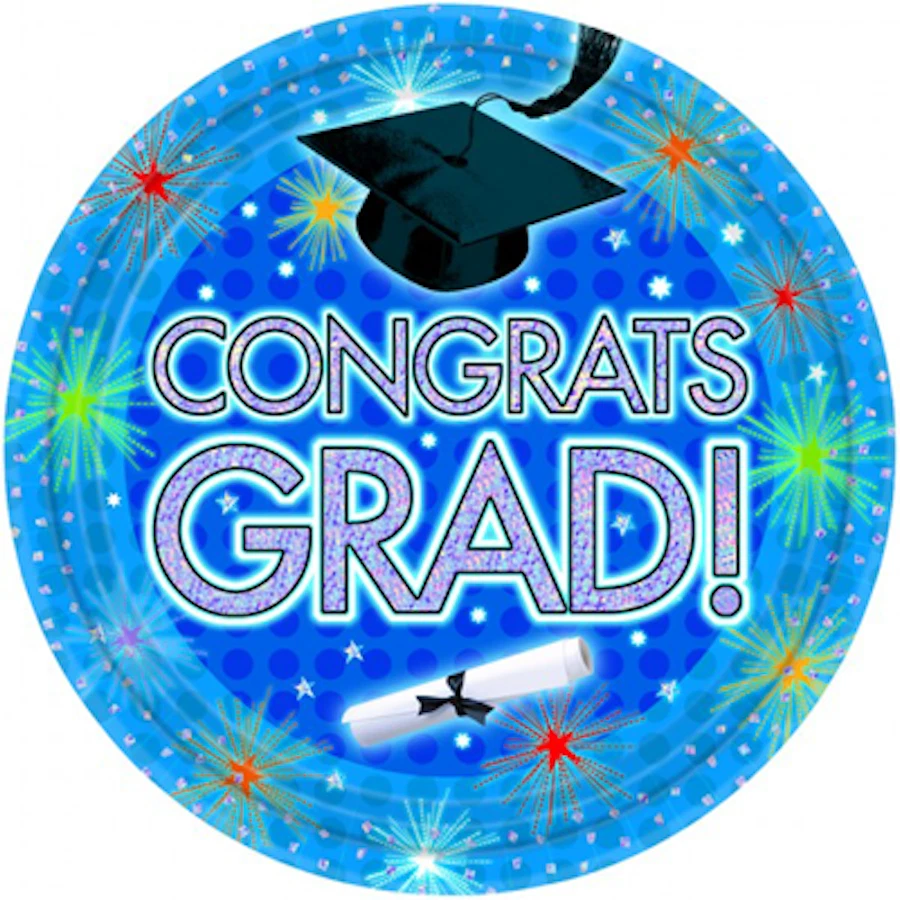 Congrats "GRAD!"  Party Paper Plates x 8 - Party Tableware - Image 1 of 1
