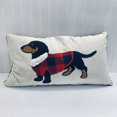 Isaac Mizrahi Dachshund Dog Pillow Buffalo Plaid Down Feather 23” - Image 1 of 4