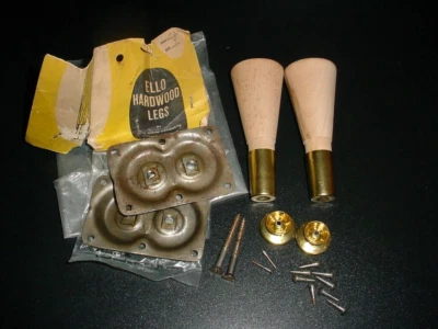 复古 2 ELLO 椅子桌腿 中世纪现代 4 英寸木质黄铜套件 MCM — 第 1/4 张图片