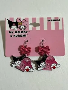 Kuromi & My Melody Bow Drop Earrings - Picture 1 of 2