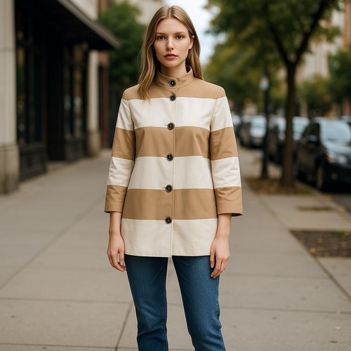 OFF WHITE Giacca DONCASTER sabbia bianco sporco righe bottoni lunghezza media donna taglia 8