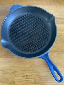 Le Creuset Griddle Skillet Frying Pan 26 Blue Cast Iron Round - Picture 1 of 8