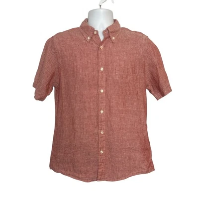 Camisa Brooks Brothers Para Hombres Med Lino Manga Corta Abotonada Calce Regencia Salmón Foto 1 de 4