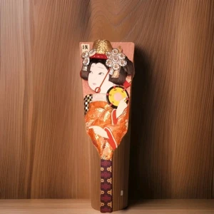 Vintage Japanese Hagoita Geisha Decorative Wooden Paddle 14.5” x 4.5” - Picture 1 of 6