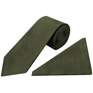 Klassische Herrenkrawatte und Einstecktuch olivgrün strukturiert Set Hochzeit formelle Krawatten - Bild 1 von 4