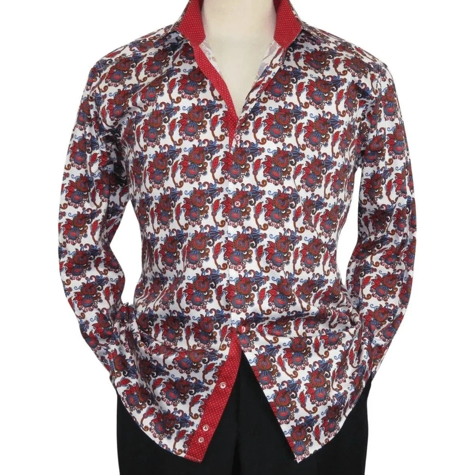 Men Shirt J.Valintin Turkey Egyption Cotton Axxess Style A113-10 Christmas Red - Image 1 of 4