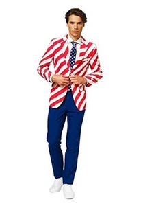 Men American Flag Suit - USA Outfit for the 4th of July with Red White and - Picture 1 of 7