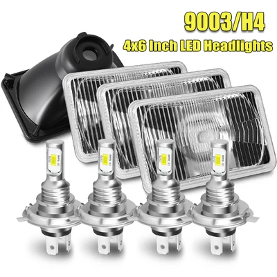 For Chevrolet G10 G20 G30 1978-1991 4x6"Chrome LED Headlights HIGH LOW Beam - Image 1 of 4