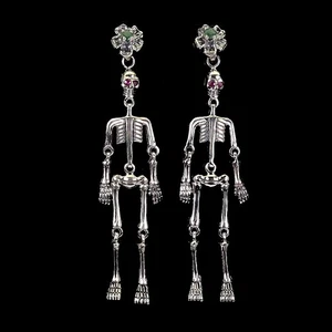 925 Sterling Silver Earrings Round Emerald Ruby Gemstone Skeleton Jewelry - Picture 1 of 13