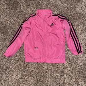 Adidas Size 5 Girls Neon Pink Stand Collar Zip Long Sleeve Athletic Jacket Coat - Picture 1 of 5