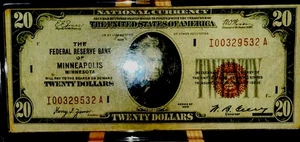 1929 20 Dollar Federal Reserve Note MINNEAPOLIS MINNESOTA “I@ - Picture 1 of 6
