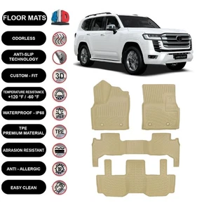 Floor Mats Liner Fits Toyota Land Cruiser J300 7Seats (2021-2024) 4D Beige 4pcs - Bild 1 von 6