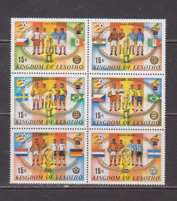 Lesotho 1982 Wold Cup Block of 6 Mint NH - Image 1 of 1