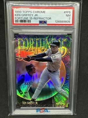 1999 Topps Chrome Fortune 15 Ken Griffey Jr. Refractor PSA 7 Nm /100 Looks Mint - Image 1 of 3