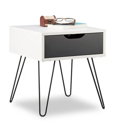Nachttisch weiß-grau Nachtkommode Nachtschränkchen Nachtkonsole MDF modern - Bild 1 von 4