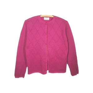 Vtg 60s Magenta Cardigan Sweater 100% Wool Crochet Buttons S M Carol Brent Pink  - Picture 1 of 11