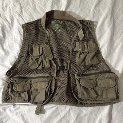 Orvis Fly Fishing Vest Men's Small Brown Mesh Full Zip Lightweight Utility - Image 1 of 4