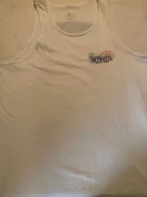 Camiseta sin mangas Land Shark blanca gráfica para hombre 100 % algodón XL Myrtle Beach Sky Wheel Foto 1 de 3