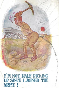 WWI SOLDIER U.S. ARMY DONALD MCGILL recruits drawing on front HUMOR POSTCARD A22 - Picture 1 of 3