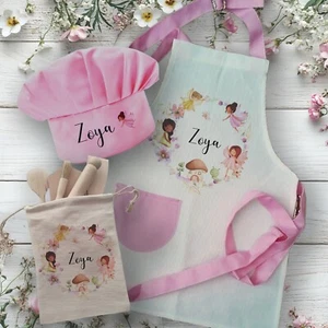 Personalised fairy kids apron and hat set, chef pinny, wooden set, tabard - Picture 1 of 2