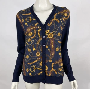 Brooks Brothers Equestrian Print Cardigan Women L EUC Wool Silk Button-upSweater - Picture 1 of 9