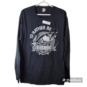 Nueva Camiseta I'D Rather Be Pesca Pescador L/S Negra Hombres Talla L Camiseta Gráfica - Imagen 1 de 6