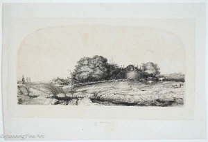 Old Master Etching after Rembrandt Landscape with a Haybarn and Flock of Sheep 4 - Picture 1 of 8