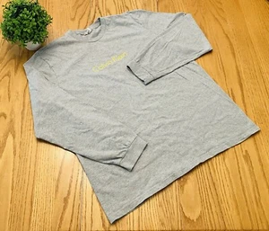 CALVIN KLEIN Mens XL Long Sleeve Gray Designer Shirt Yellow Logo CK Top - Picture 1 of 5