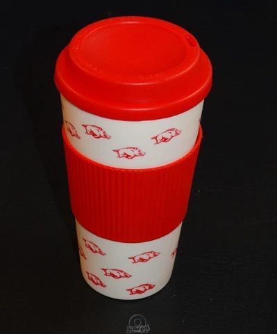 Arkansas Razorbacks 16 Oz Plastic Tumbler Travel Cup Hot/Cold Coffee Mug Banded Cover