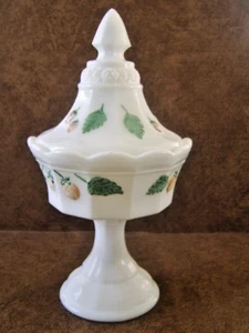 Vintage Hand Painted Milk Glass Covered Bowl - Strawberries - Picture 1 of 10