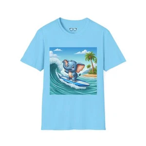 Surfer Ele T-Shirt, Ocean Beach Tee, Animal Lover Gift, Graphic Tee, Summer - Picture 1 of 41