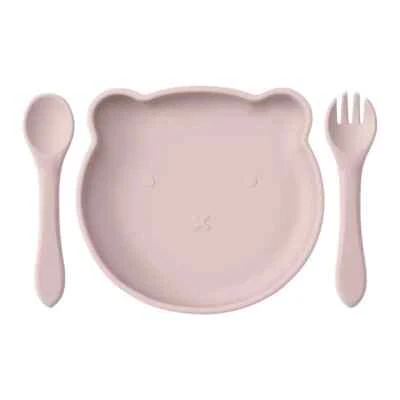 Juego de alimentación de silicona para niños y bebés - Vajilla de plato, cuenco, cuchara y tenedor sin BPA Foto 1 de 4
