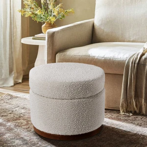 Round Dressing Table Chair Vanity Stool Bedroom Makeup Storage Seat Pouffe Beige - Picture 1 of 13