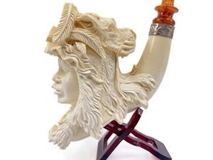 S. Yanik Meerschaum Pipe, Hand Carved Queen African Head Museum Quality, Case - Picture 1 of 11