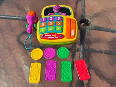 Vintage Barney Cash Register Checkout Kids Toy Mattel Music Lights TESTED WORKS - Изображение 1 из 4
