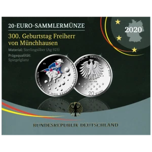 2020 Germany Proof Silver 20 Euro 300 Years Baron von Munchhausen UNC coin  - Picture 1 of 3