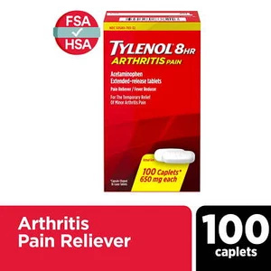 Tylenol 8 Hour Arthritis & Joint Pain Acetaminophen Caplets, 100 Count - Picture 1 of 3