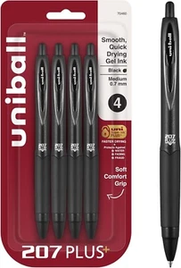 Uniball Signo 207+ Gel Pen 4 Pack 0.7mm Medium Black Pens Gel Ink Pens Office - Picture 1 of 8