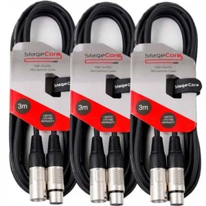 3 x 3M Black XLR Male to Female Microphone Lead & Audio Signal Cable Pack - Picture 1 of 2