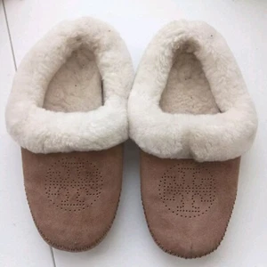 TORY BURCH Shearling Brown Suede Mules Home Slipper Comfort Everyday Size 5 M - Picture 1 of 6