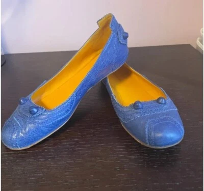 Balenciaga Paris Blue Leather "Motocross City" Ballet Flats Size 36 - Image 1 of 4