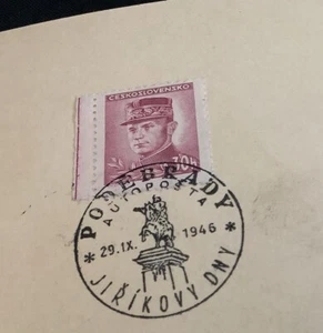 FDC 1946 Czech Československo 30h Stamp Jiríkovy Dny Poděbrady Autopošta - Picture 1 of 6