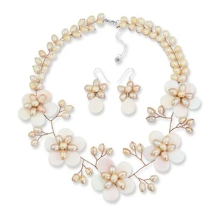 Conjunto de joyas de lujo con collar de perlas florales rosas - Imagen 1 de 6