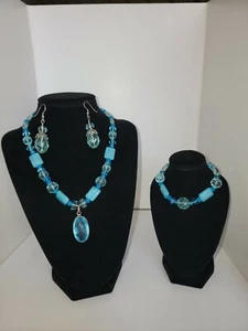 Aquamarine, Blue Topaz, Swarovski crystal, sterling silve jewelry set. Ship free - Picture 1 of 4