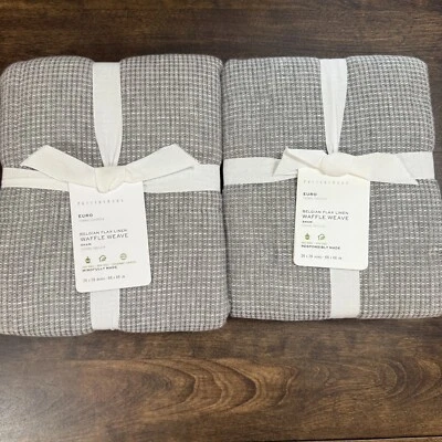POTTERY BARN ЕВРОПЕЙСКОЕ ЛЬНЯНОЕ ВАФЕЛЬНОЕ ПЛЕТЕНИЕ СТЕГАНОЕ ЕВРО ШАМ НАБОР ИЗ 2 ~ СЕРЫЙ - Изображение 1 из 4