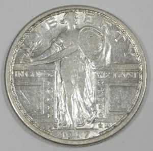 Cuarto de dólar Standing Liberty 1917-D Ty-1 XF/AU plata 25c - Imagen 1 de 4